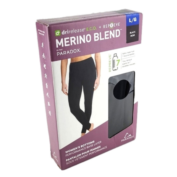 PARADOX Women's Black Merino Blend Legging Performance BaseLayer Drirelease Sz L - Picture 2 of 9